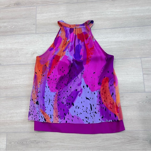Diane Von Furstenberg DVF sleeveless halter silk blouse size 0 purple multicolor - Picture 3 of 6